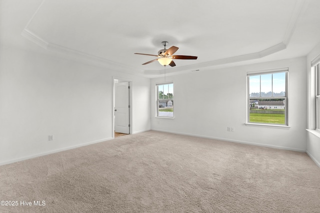 132 Mill Run, South Mills, NC 27976 - empty room with a tray ceiling, a ceiling fan, light carpet, and crown molding