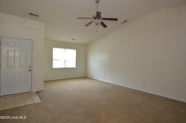 140 Van Riggs Rd, Hubert, NC 28539 - spare room featuring lofted ceiling, light carpet, and ceiling fan