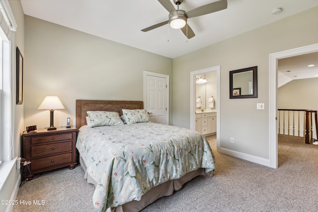 8812 Fazio Dr, Wilmington, NC 28411 - bedroom featuring carpet, ensuite bath, and ceiling fan