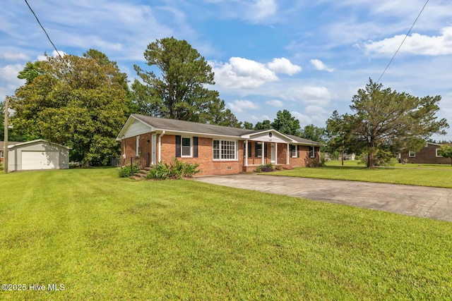 1292 Lake Cole Rd, Midway Park, NC 28544 - single story home with brick siding, a garage, an outdoor structure, and a front lawn