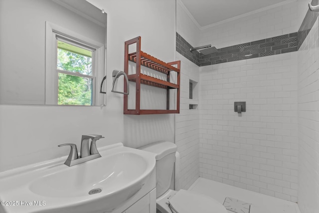 1292 Lake Cole Rd, Midway Park, NC 28544 - bathroom with a shower stall, crown molding, and vanity