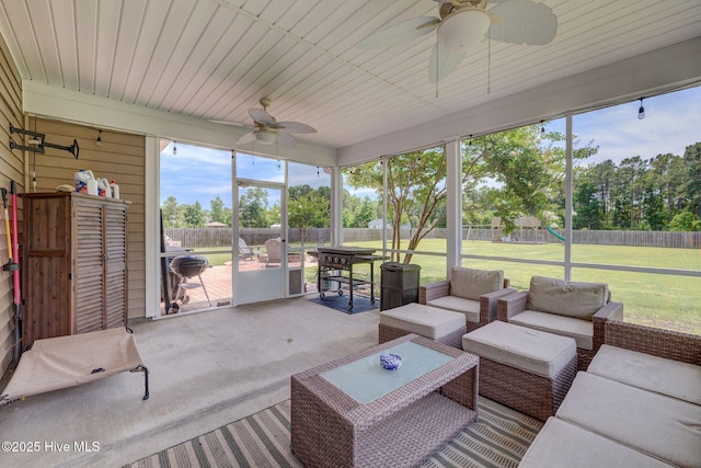 110 E Conolly Ct, Hampstead, NC 28443 - sunroom / solarium with ceiling fan and outdoor lounge area