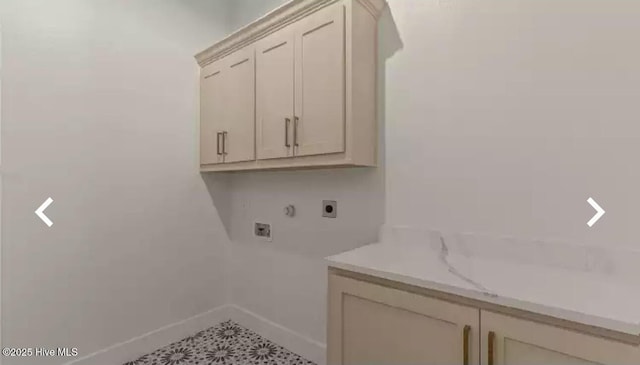 209 Planters Ridge Dr, Sunset Beach, NC 28468 - washroom featuring cabinet space, electric dryer hookup, and hookup for a washing machine