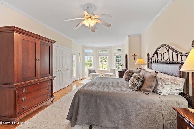 2710 Scarborough Way, Southport, NC 28461 - bedroom featuring ornamental molding, light wood-style floors, and ceiling fan
