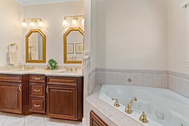 2710 Scarborough Way, Southport, NC 28461 - full bathroom featuring double vanity, a jetted tub, and tile patterned flooring