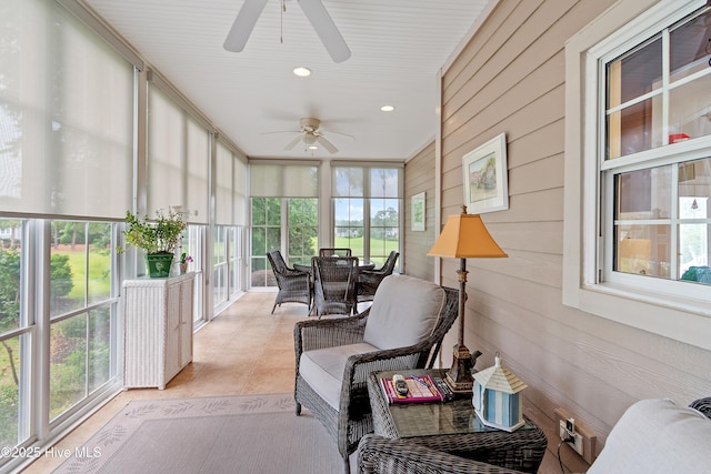 2710 Scarborough Way, Southport, NC 28461 - sunroom with wooden walls, tile patterned floors, and recessed lighting