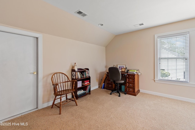 2710 Scarborough Way, Southport, NC 28461 - carpeted office featuring vaulted ceiling and baseboards