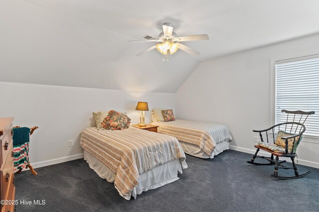 2710 Scarborough Way, Southport, NC 28461 - bedroom featuring carpet floors, lofted ceiling, and a ceiling fan