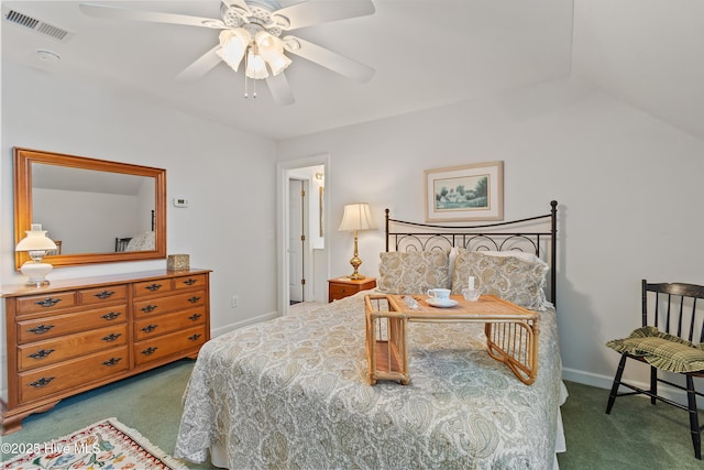 2710 Scarborough Way, Southport, NC 28461 - bedroom with carpet flooring, ceiling fan, and lofted ceiling