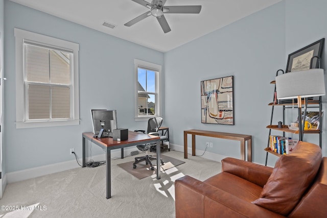 523 Trisail Ter, Wilmington, NC 28412 - home office with light carpet and a ceiling fan