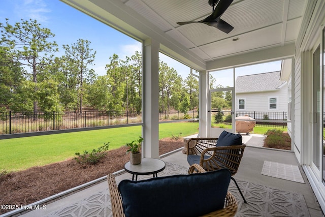 523 Trisail Ter, Wilmington, NC 28412 - sunroom with ceiling fan and view of scattered trees