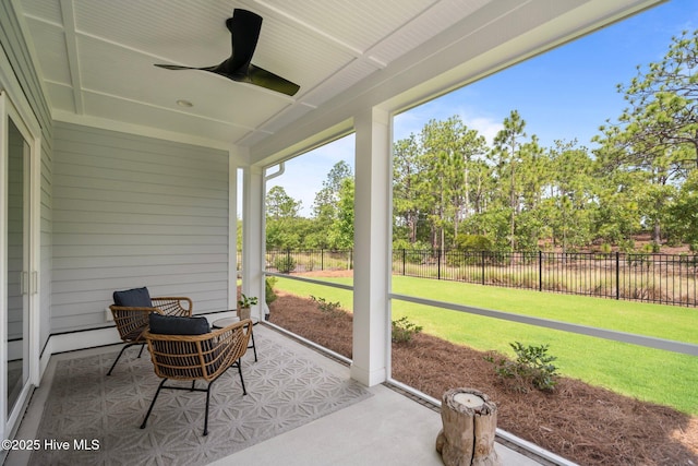523 Trisail Ter, Wilmington, NC 28412 - sunroom with ceiling fan and view of scattered trees