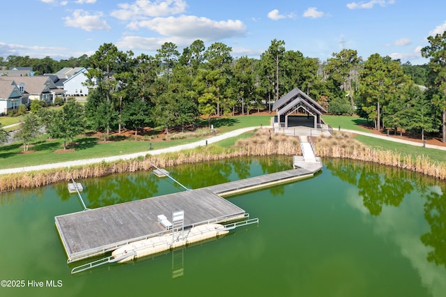 523 Trisail Ter, Wilmington, NC 28412 - dock featuring a gazebo, a water view, and view of wooded area