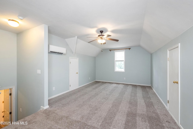 115 Billets Bridge Rd, Camden, NC 27921 - additional living space featuring an AC wall unit, a ceiling fan, vaulted ceiling, and carpet floors