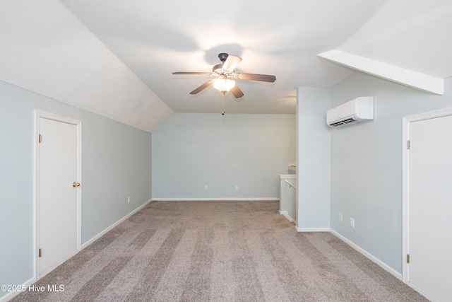 115 Billets Bridge Rd, Camden, NC 27921 - bonus room with an AC wall unit, vaulted ceiling, a ceiling fan, and light colored carpet
