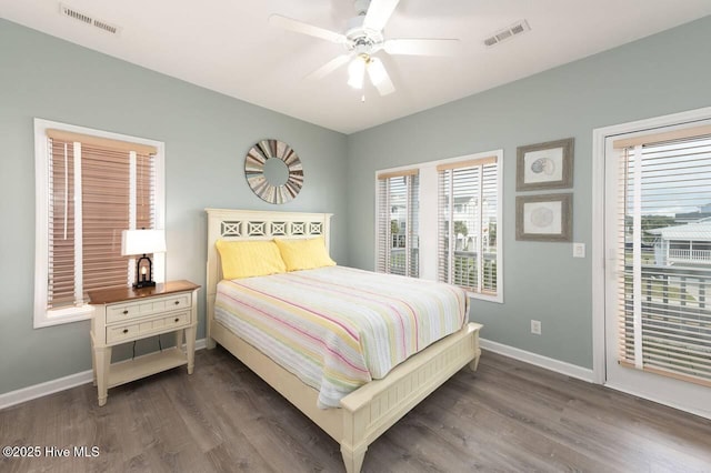 887 Ocean Blvd W, Holden Beach, NC 28462 - bedroom featuring wood finished floors, a ceiling fan, and access to exterior