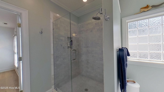 812 Vineyard Dr, New Bern, NC 28562 - full bath featuring a shower stall and ornamental molding
