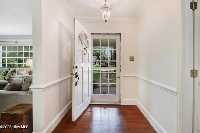 1714 E Walnut St, Goldsboro, NC 27530 - doorway featuring dark wood finished floors, healthy amount of natural light, and crown molding