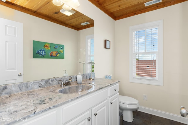110 Mangrove Blvd, Emerald Isle, NC 28594 - bathroom featuring wood ceiling, tile patterned floors, vanity, and plenty of natural light