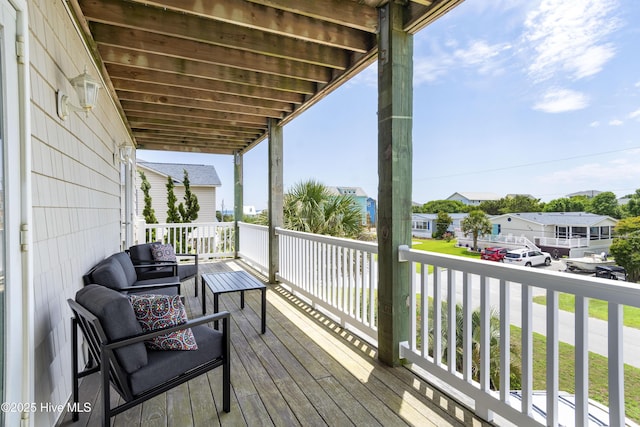 110 Mangrove Blvd, Emerald Isle, NC 28594 - wooden terrace featuring outdoor lounge area, a residential view, and area for grilling