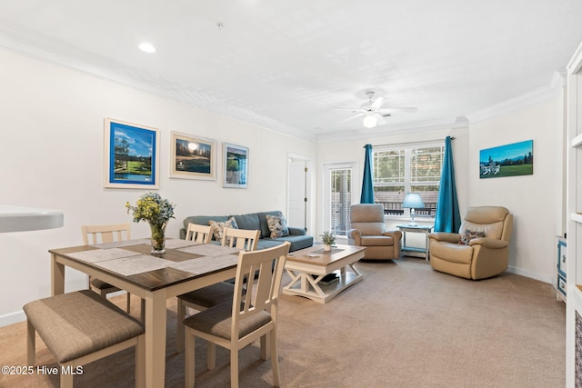 235 Woodlands Way Unit 9, Calabash, NC 28467 - dining room with crown molding, light carpet, and a ceiling fan