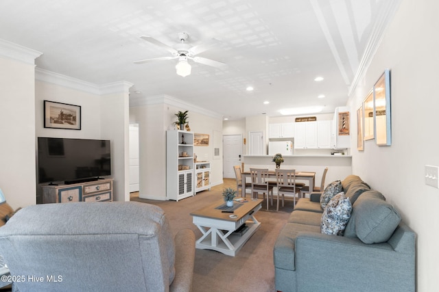 235 Woodlands Way Unit 9, Calabash, NC 28467 - carpeted living area featuring recessed lighting, ornamental molding, and a ceiling fan