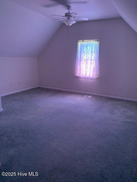 208 Canterwood Ln, New Bern, NC 28562 - additional living space with vaulted ceiling, ceiling fan, and carpet floors