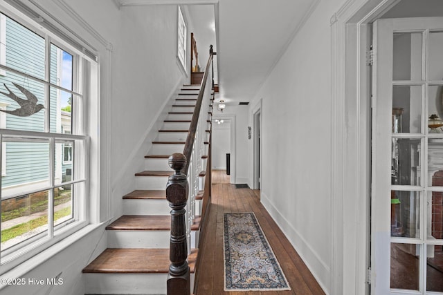 409 Hancock St, New Bern, NC 28560 - stairway with plenty of natural light and hardwood / wood-style floors