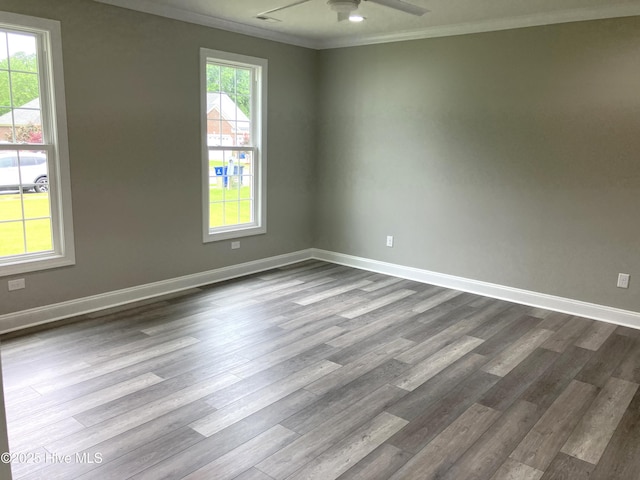 407 King Richard Ct, Jacksonville, NC 28546 - unfurnished room with ornamental molding, a ceiling fan, and dark wood-style floors