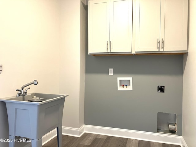 407 King Richard Ct, Jacksonville, NC 28546 - washroom featuring hookup for an electric dryer, cabinet space, washer hookup, and dark wood-style flooring
