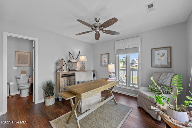 938 E Bayside Dr, Chocowinity, NC 27817 - home office featuring wood finished floors and ceiling fan