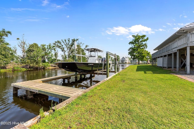 938 E Bayside Dr, Chocowinity, NC 27817 - dock area with a water view, a lawn, and boat lift