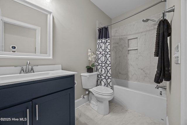 184 Twining Rose Ln, Holly Ridge, NC 28445 - bathroom featuring marble look tiles, vanity, and shower / tub combo with curtain