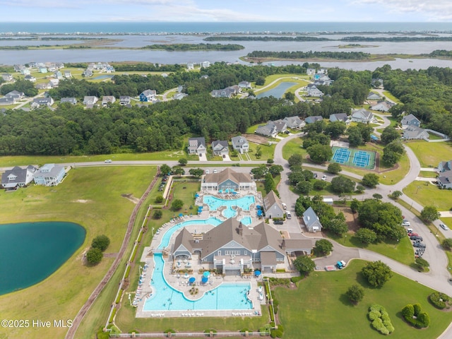 184 Twining Rose Ln, Holly Ridge, NC 28445 - aerial view of property's location with a pool area and a large body of water