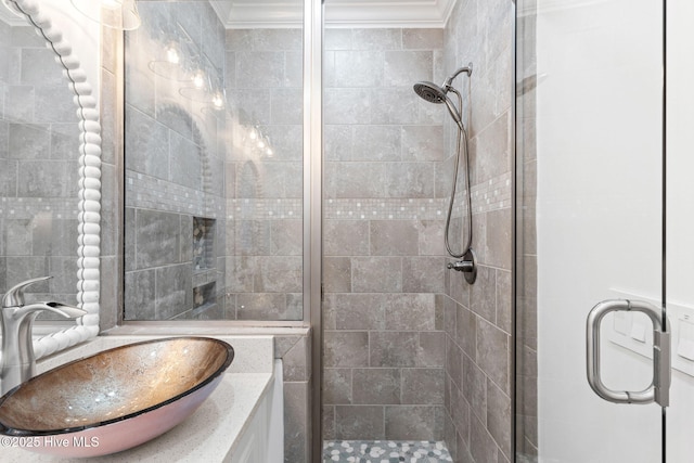 328 E First St, Ocean Isle Beach, NC 28469 - full bath featuring a shower stall, ornamental molding, and vanity