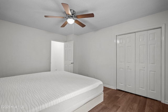 2544 Blake Trl, Wilmington, NC 28409 - bedroom featuring dark wood-type flooring, a closet, and a ceiling fan