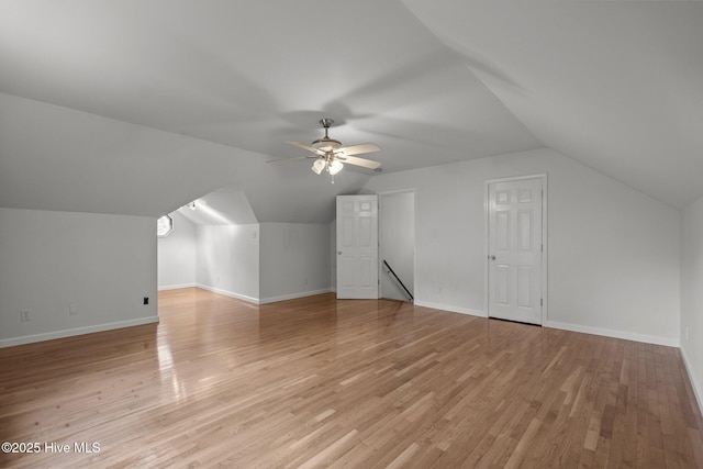 2544 Blake Trl, Wilmington, NC 28409 - additional living space with ceiling fan, lofted ceiling, and light wood-style floors