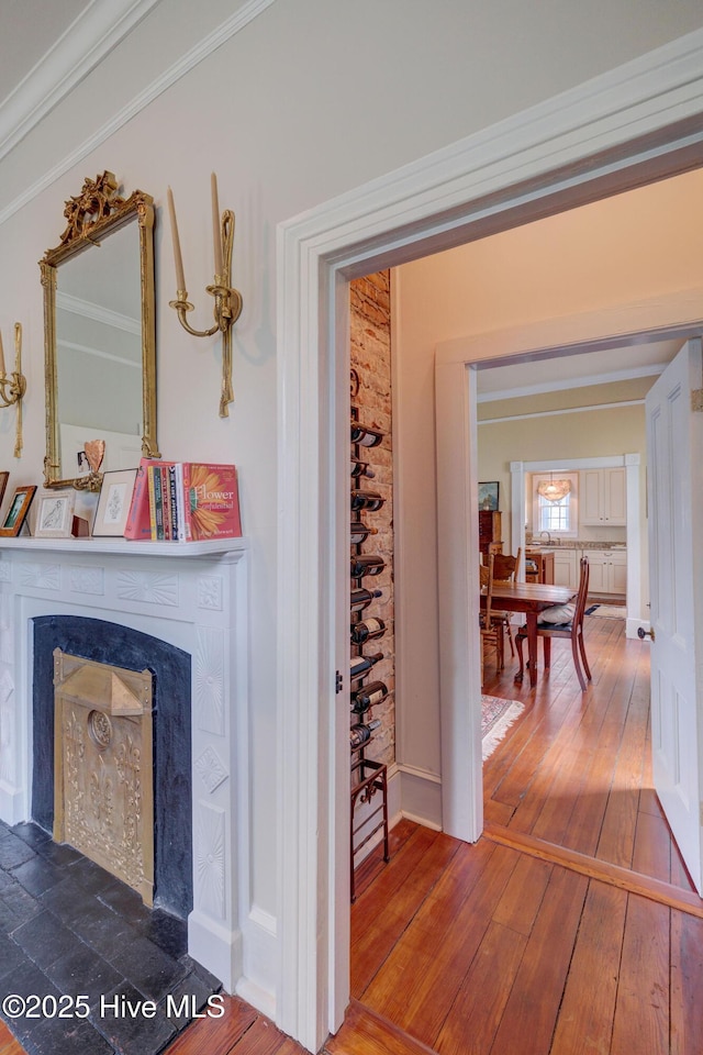 214 Nun St, Wilmington, NC 28401 - hallway featuring crown molding and wood-type flooring