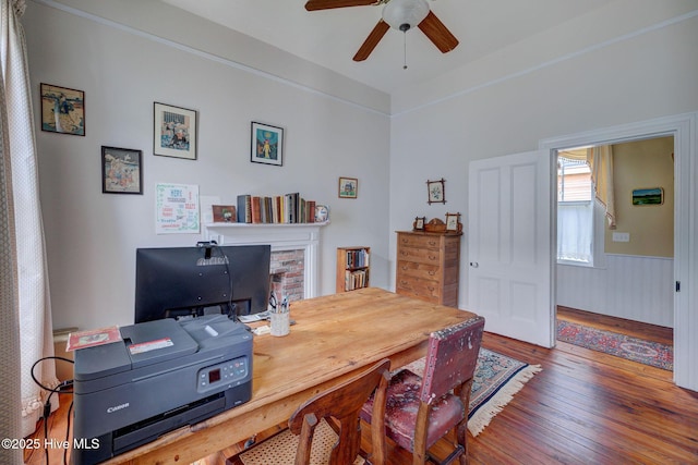 214 Nun St, Wilmington, NC 28401 - office featuring wood-type flooring, a ceiling fan, and wainscoting