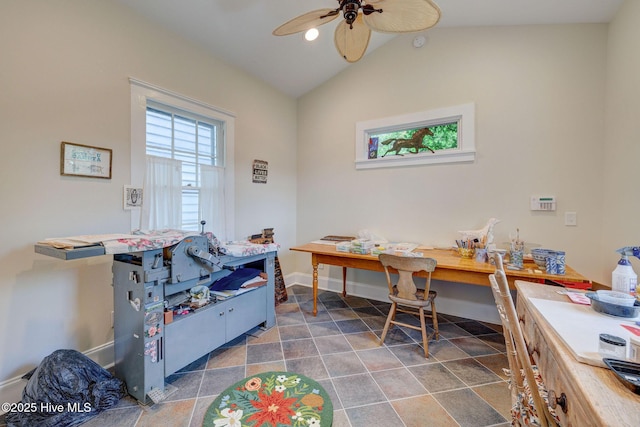 214 Nun St, Wilmington, NC 28401 - home office featuring ceiling fan and vaulted ceiling