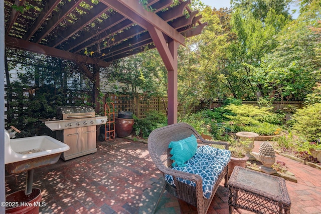 214 Nun St, Wilmington, NC 28401 - fenced backyard with grilling area, a patio, and a pergola