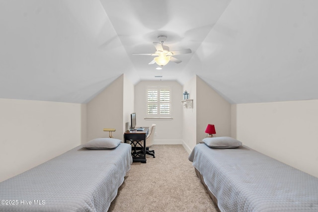 9134 Ocean Harbour Golf Club Rd SW, Calabash, NC 28467 - bedroom featuring carpet flooring, vaulted ceiling, and ceiling fan