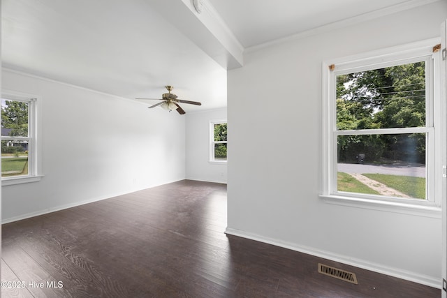 907 Woodruff Ave, Elizabeth City, NC 27909 - spare room with a ceiling fan, dark wood-type flooring, and crown molding
