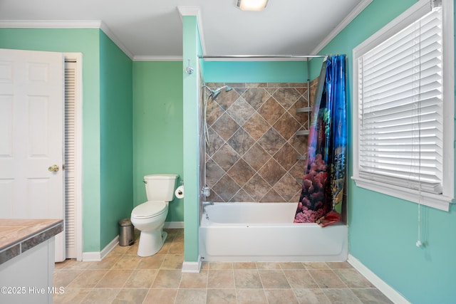 907 Woodruff Ave, Elizabeth City, NC 27909 - bathroom featuring a closet, shower / bath combo, vanity, and ornamental molding