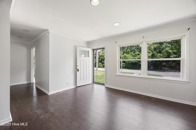 907 Woodruff Ave, Elizabeth City, NC 27909 - unfurnished room with dark wood finished floors, ornamental molding, and recessed lighting
