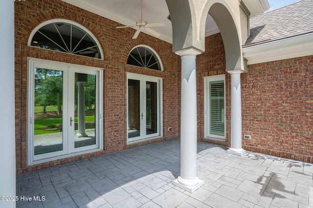 545 Gladstone Cir SW, Ocean Isle Beach, NC 28469 - view of patio / terrace featuring french doors and ceiling fan