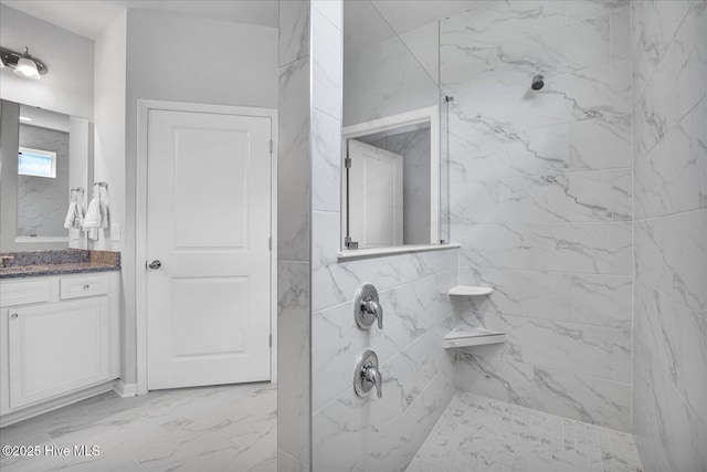 3236 Penzance Row, Wilmington, NC 28412 - bathroom with a marble finish shower, marble look tile flooring, and vanity