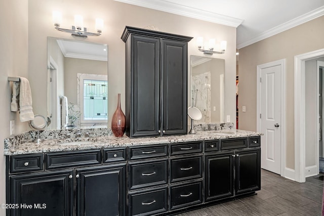 220 October Glory Dr, Wallace, NC 28466 - bathroom featuring double vanity and ornamental molding