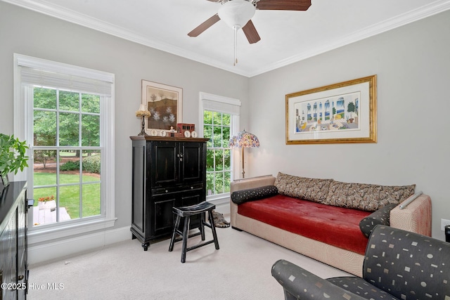 220 October Glory Dr, Wallace, NC 28466 - sitting room featuring carpet, crown molding, ceiling fan, and healthy amount of natural light