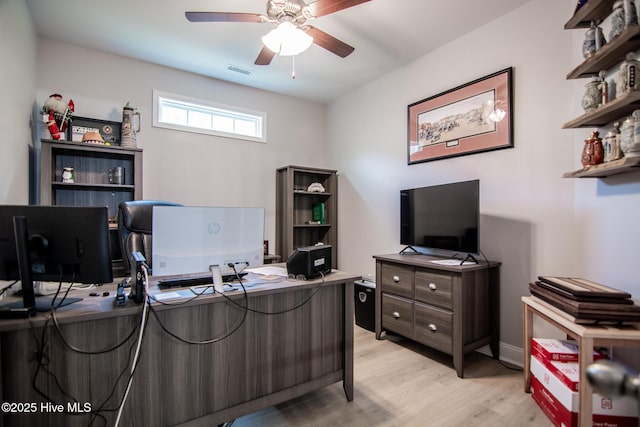 440 Bramble Ln, Clayton, NC 27527 - home office with ceiling fan and light wood-type flooring